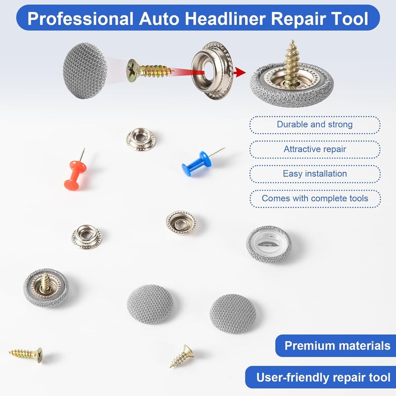 Moibunka Universal 262PCS Car Headliner Repair Kit, Premium Auto Interior Ceiling Snap Rivets for Fixing Sagging Roofs, Easy Installation for All Cars, Perfect for DIY Repairs (Grey) - Image 5